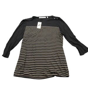 Max Studio Shirt Womens Large Black Beige Striped Modal Spandex 3/4 Sleeve Top